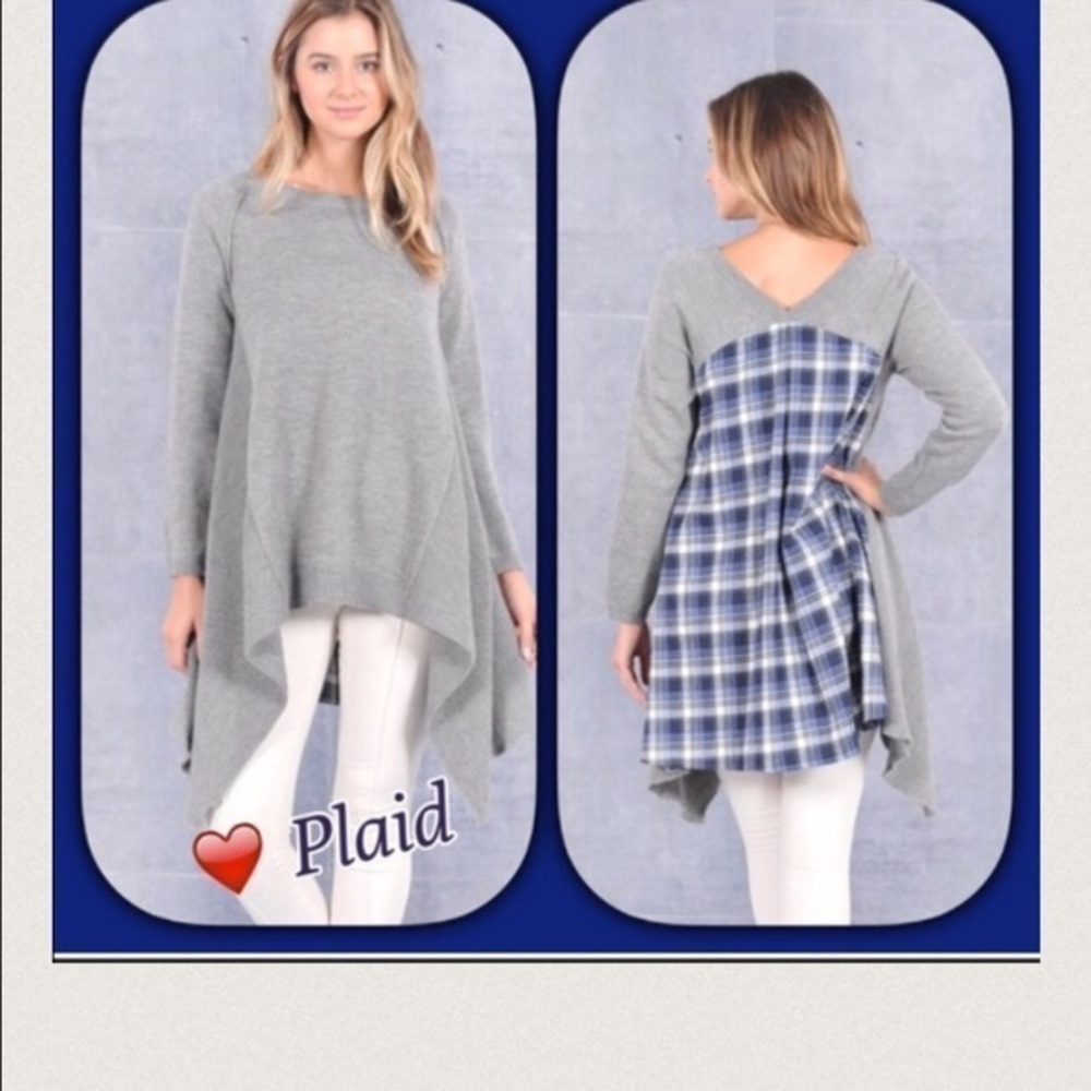 Asymmetrical Sweater w/Plaid - Picture 2 of 4